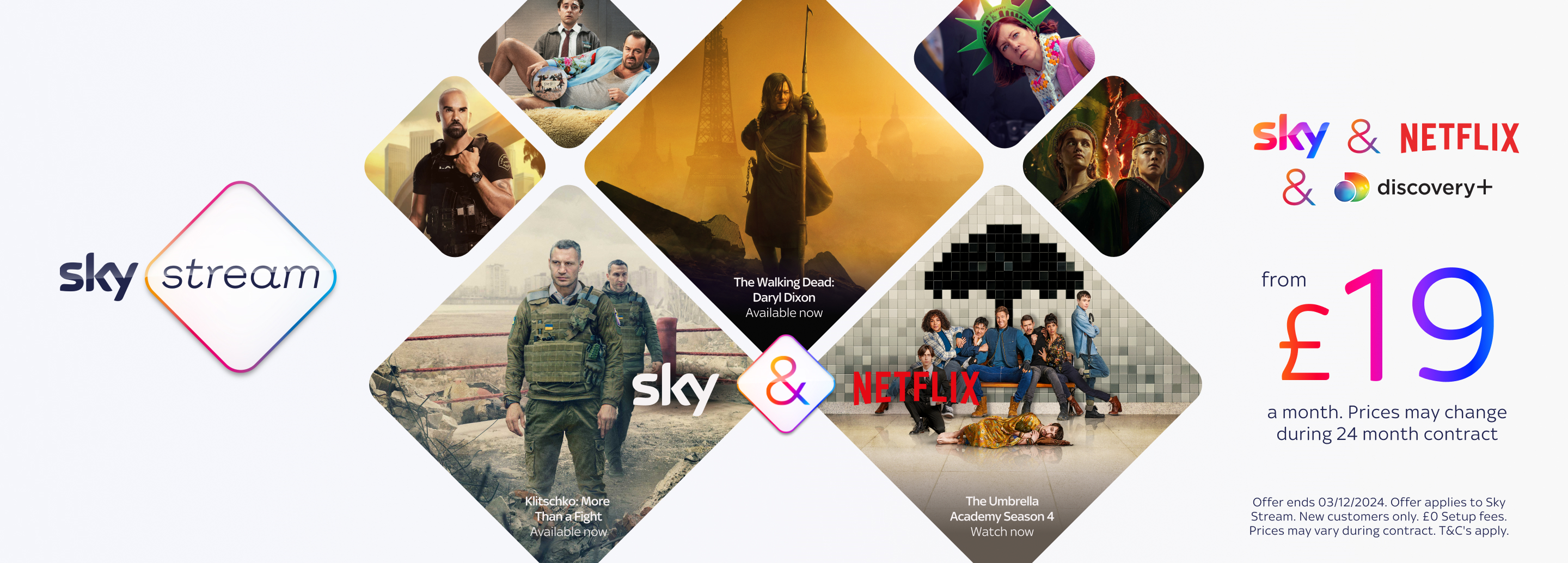 Sky Stream: Sky and Netflix and Discovery+ from £23 a month on 24-month-contract. Terms and Conditions apply.