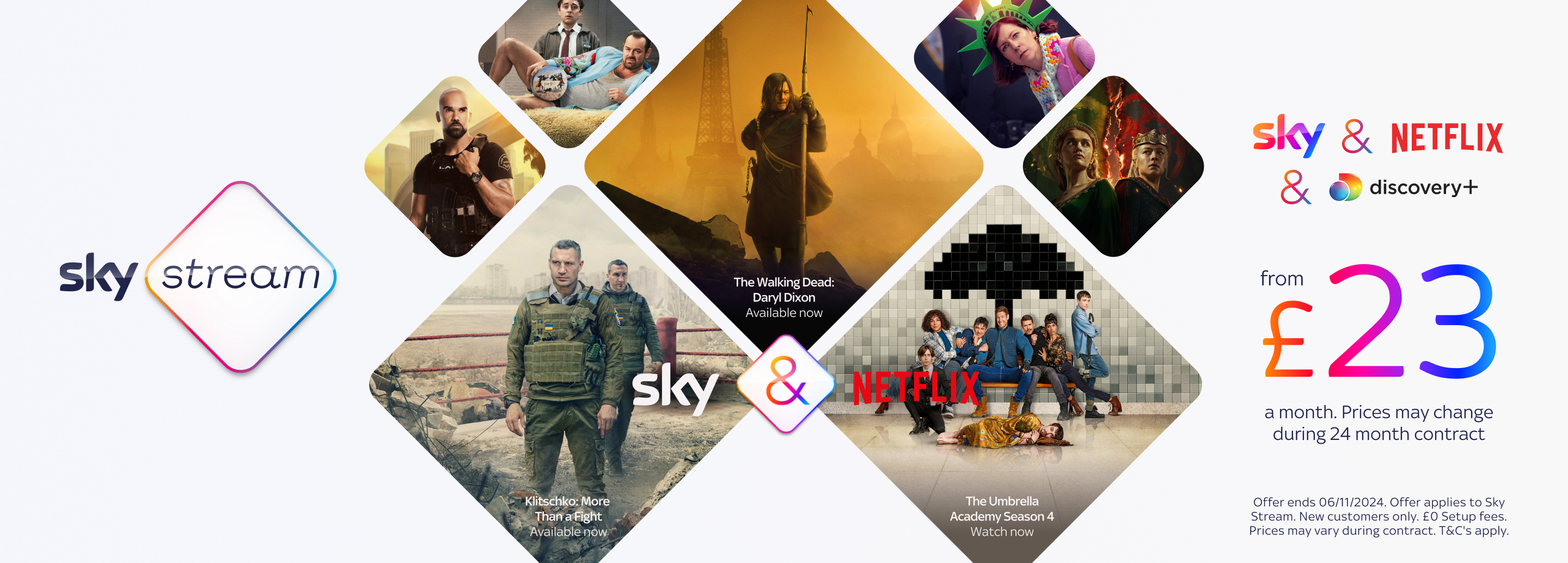 Sky Stream: Sky and Netflix and Discovery+ from £23 a month on 24-month-contract. Terms and Conditions apply.